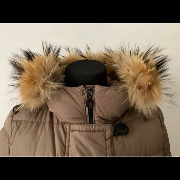 Moncler Genevrier Women Long Down Coat Parka Jacket Hood Fur Size 3 or L Winter - Picture 7 of 14